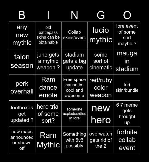 ow2 feb 4 event livestream Bingo Card