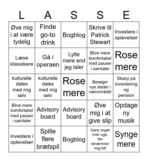 Personlige mål Bingo Card