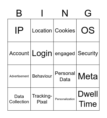 Data Tracking Bingo Card