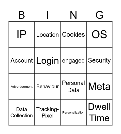Data Tracking Bingo Card