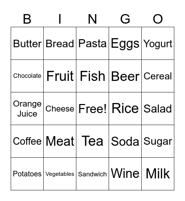 Food & Drinks Bingo Card