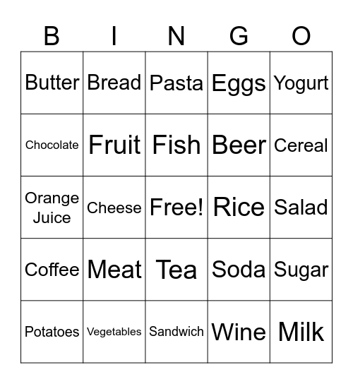 Food & Drinks Bingo Card