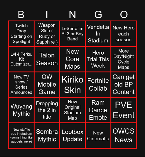 OW Spotlight 2026 Bingo Card