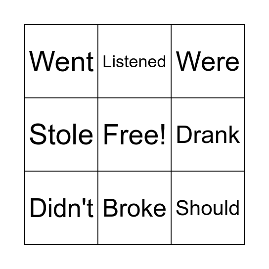 Past Tenses Bingo Card