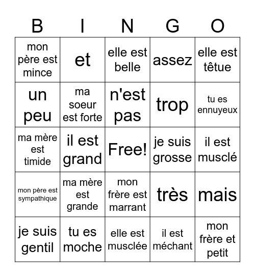 On est comment? Bingo Card