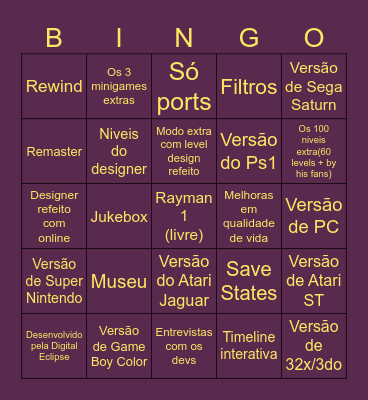 Rayman 30th anniversary edition Bingo Card