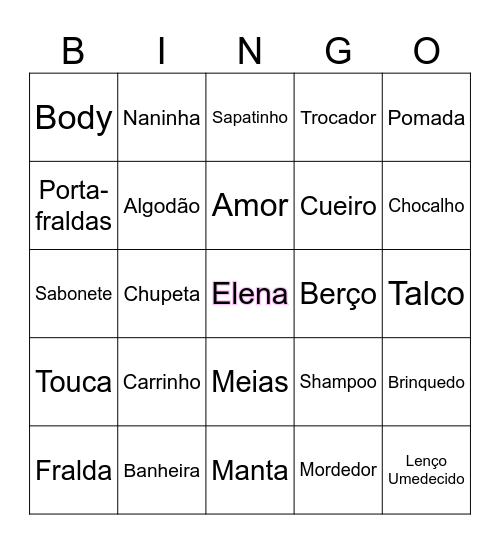 Chá de Bebê Bingo Card