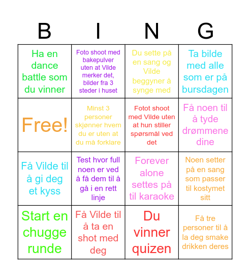 Vilde og Andrea Bingo Card