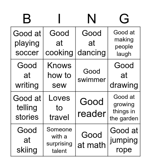 TALENT BINGO Card