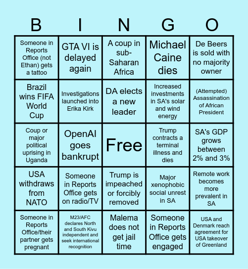 2026 Office Bingo Card