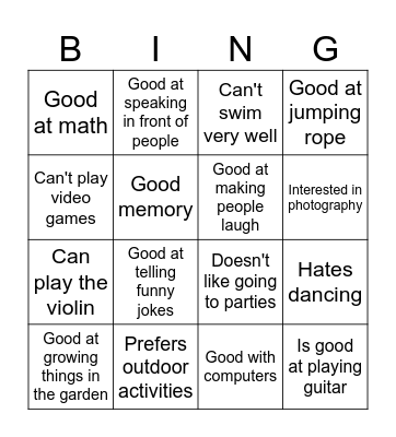 Interests & Hobbies Bingo Card