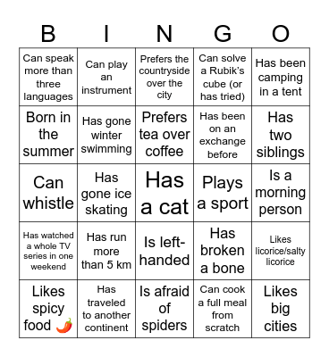 Get to Know Each Other - Bingo Card