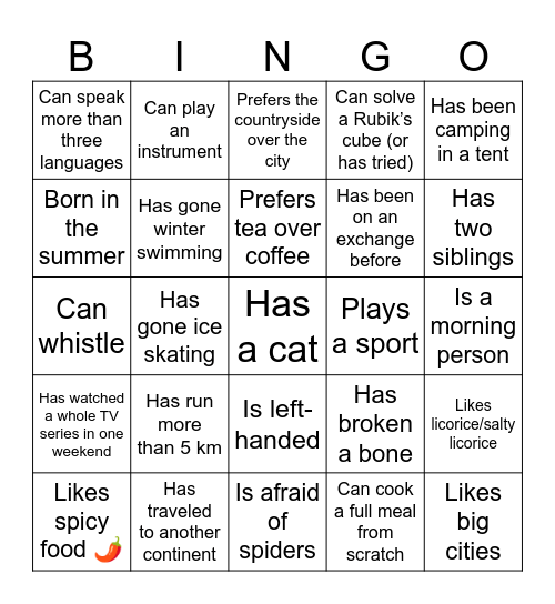 Get to Know Each Other - Bingo Card