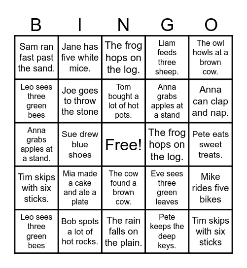 Assonance Bingo Card