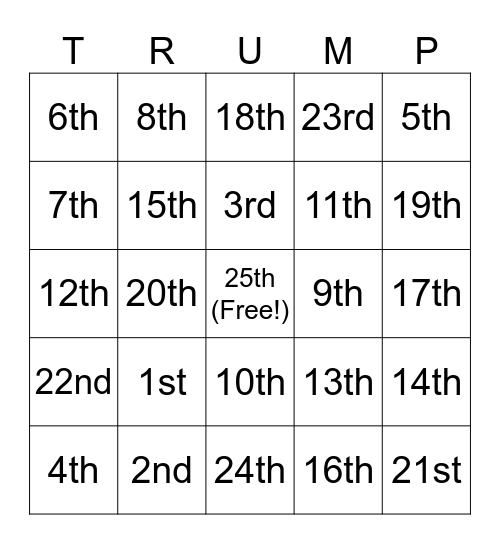 Constitution Amendment Violation Bingo Card