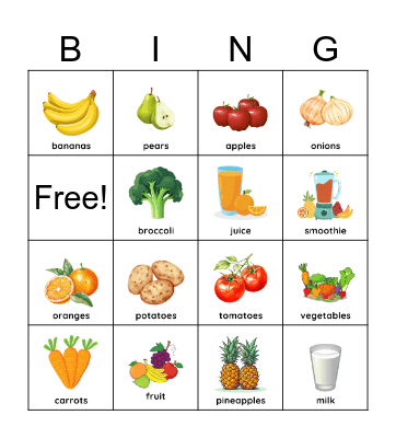 Fruit & Vegetables Bingo Card