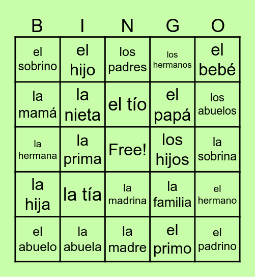 SP2 U1: La familia Bingo Card