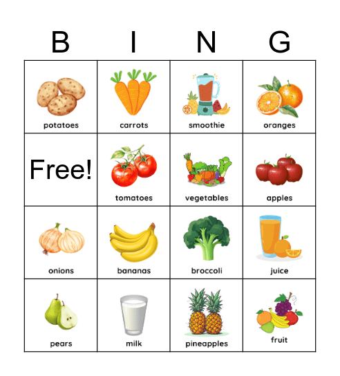 Fruit & Vegetables Bingo Card