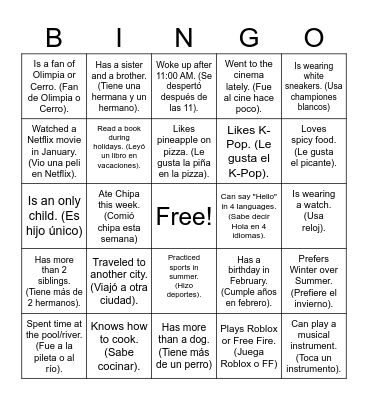 Back to school Bingo Card