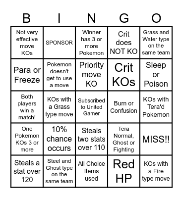 Then we fight bingo UG Steal Stats Bingo Card