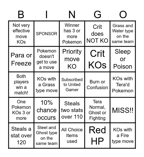 Then we fight bingo UG Steal Stats Bingo Card