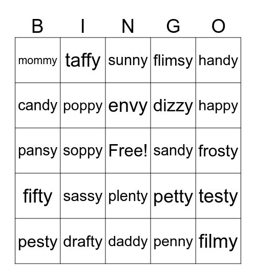 Penny Word BINGO Card