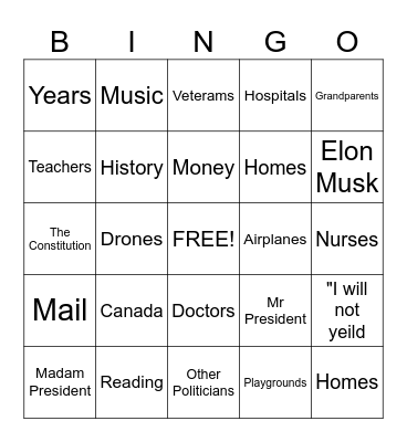 Fillibuster Bingo Card