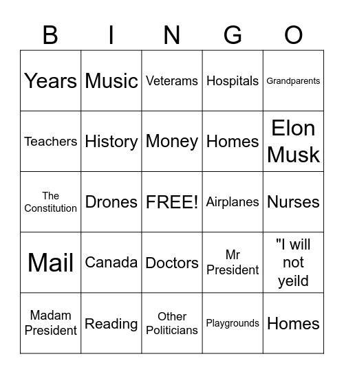 Fillibuster Bingo Card