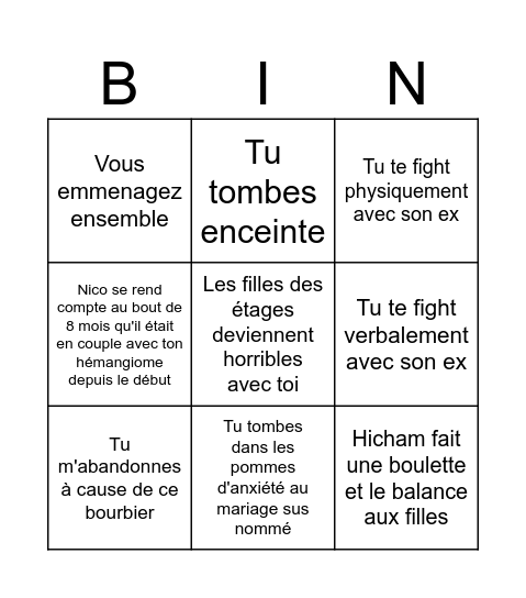Bourbier Land Bingo Card