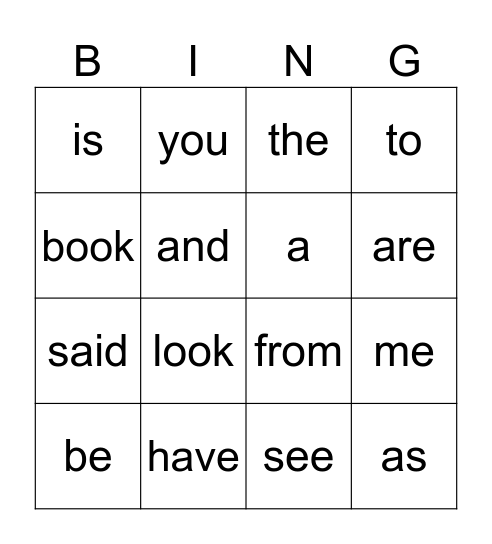 Heart Word Bingo Card