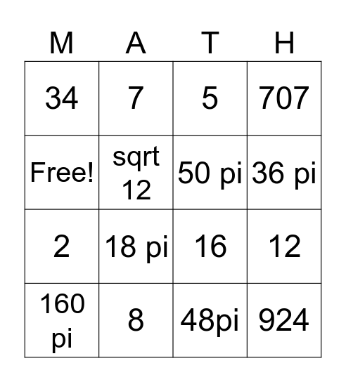 Volume Word Problems Bingo Card