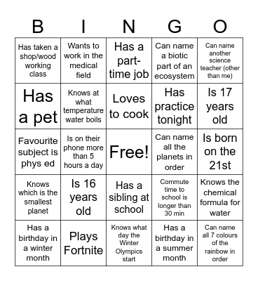 Untitled Bingo Card