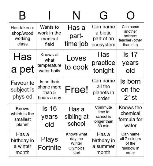 Untitled Bingo Card