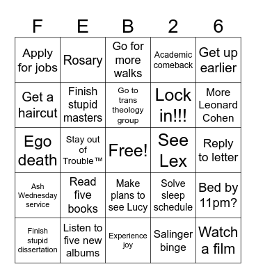February 2026 Bingo Card