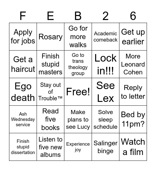 February 2026 Bingo Card