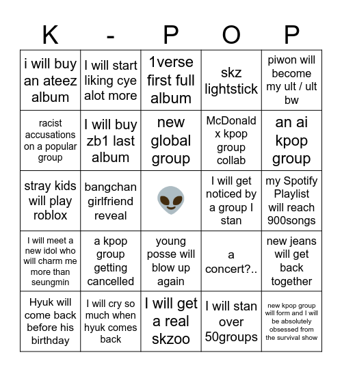 Kpop bingo card Bingo Card