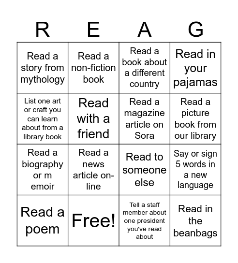 Library Lover's Month Bingo Card