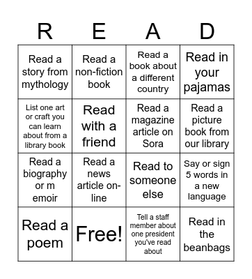 Library Lover's Month Bingo Card