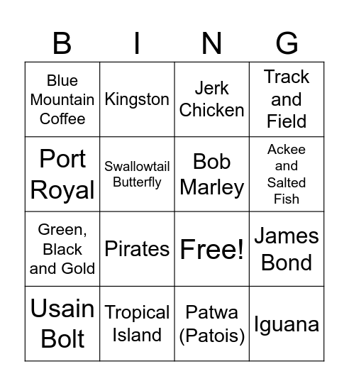 JAMAICA Bingo Card