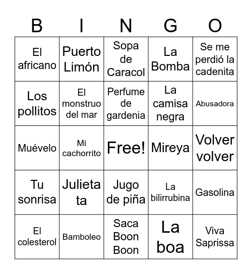 BINGO MUSICAL Bingo Card