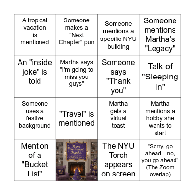 MARTHA'S RETIREMENT BINGO Card