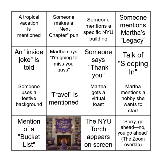 MARTHA'S RETIREMENT BINGO Card