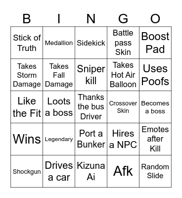Fortnite Bingo Card