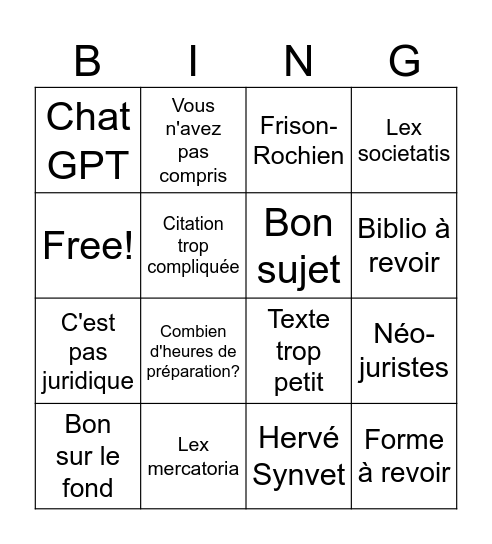 Bingo Debrief Exposé d'Avout Bingo Card