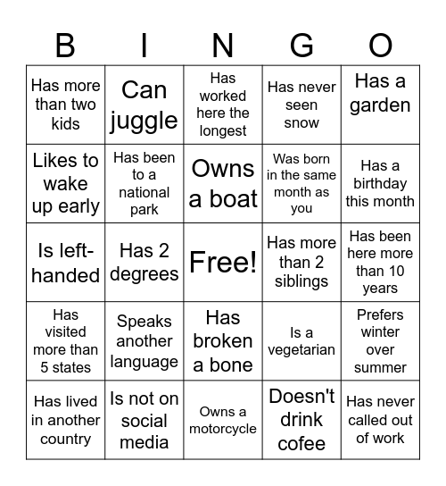 FIND THE COWORKER WHO Bingo Card