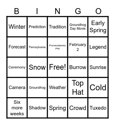Groundhog Day Bingo Card