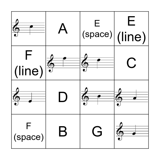 TREBLE CLEF BINGO Card
