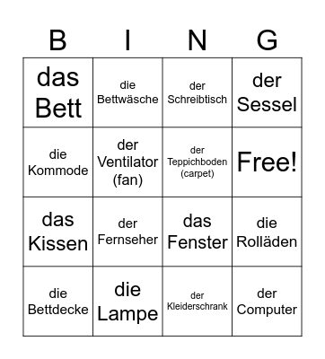 Mein Zimmer Videos Bingo Card