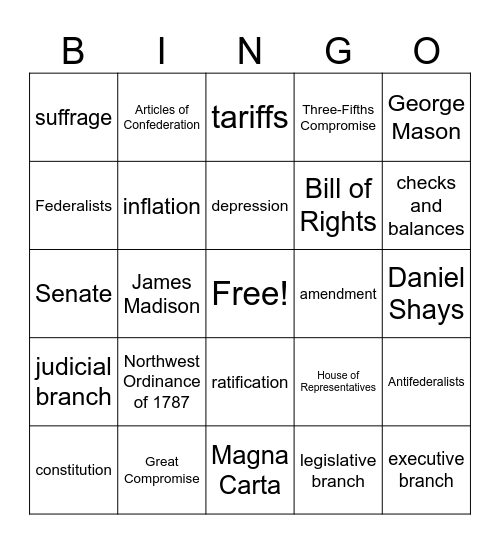 Grade 7-Chapter 5 Government Bingo Card