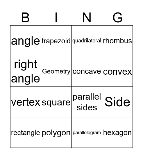 Geometry Vocab  Bingo Card